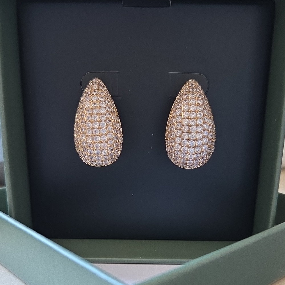 NIB Jewels By Sunaina Gold-Tone & Cz Narnia Teardrop Pavé Stud Earrings